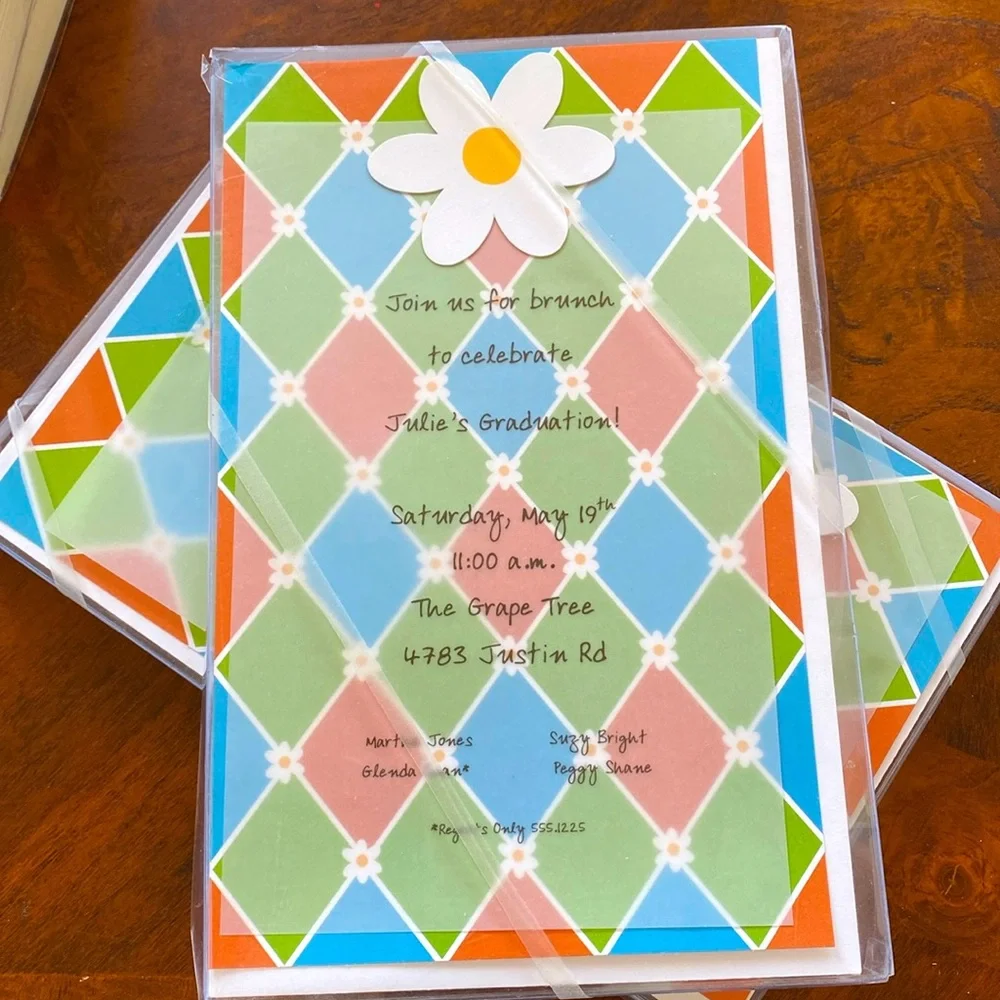 Flower Accent Invitation Announcements Green Blue Orange Printable velum overlay